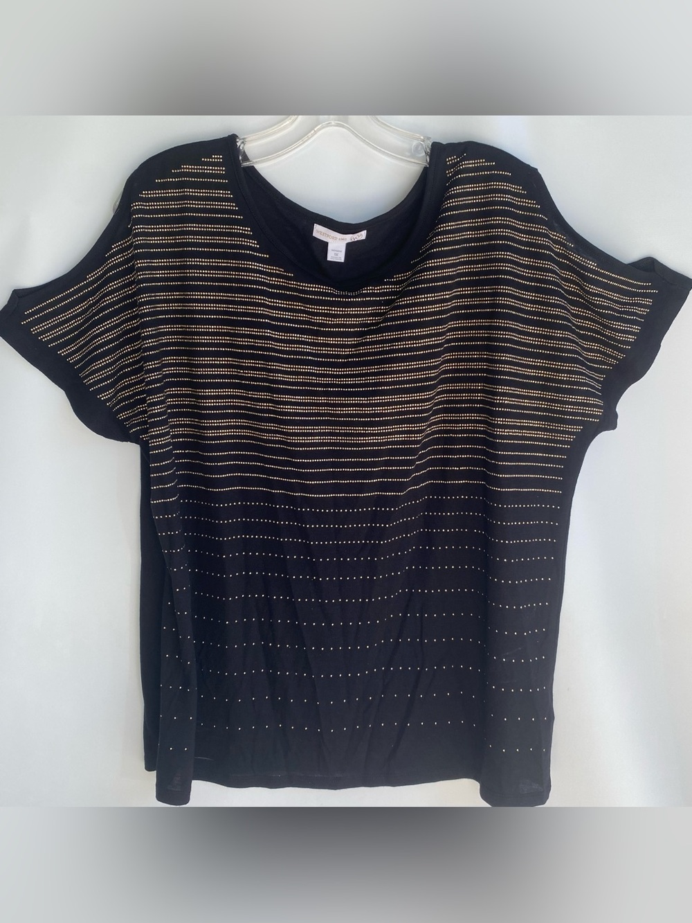 Westport cold shoulder cut out gold stud stripe bling tee top blouse going out